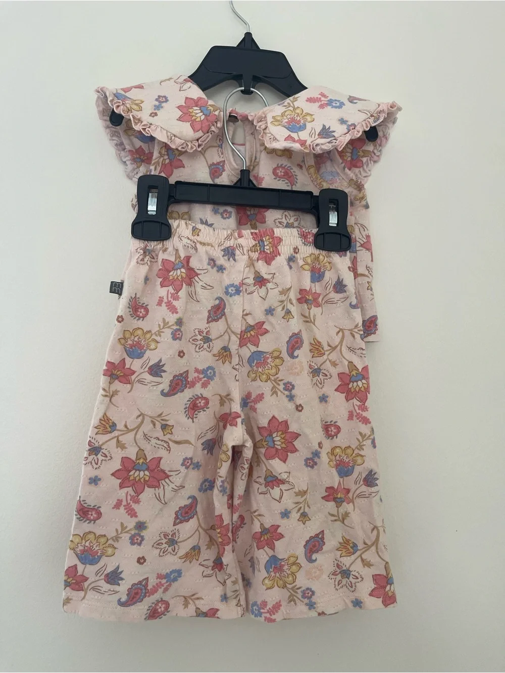 Girls Floral Two-Piece Set with Ruffle Collar - Pink Floral
